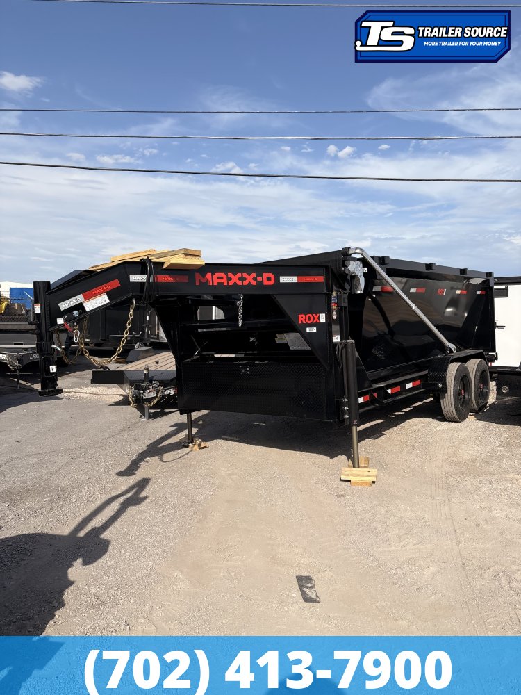 Maxx-D ROX Gooseneck 7x14 ft Roll Off Trailer 17.5K GVWR Electric Tarp, Hydraulic Jack(s)