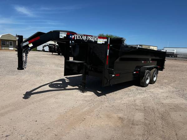 2023 TEXAS PRIDE Dump Trailer 7X16X3 20,000 GVWR, GOOSENECK, WITH, 18 PLY TIRES, WITH MOUNTED SPARE 