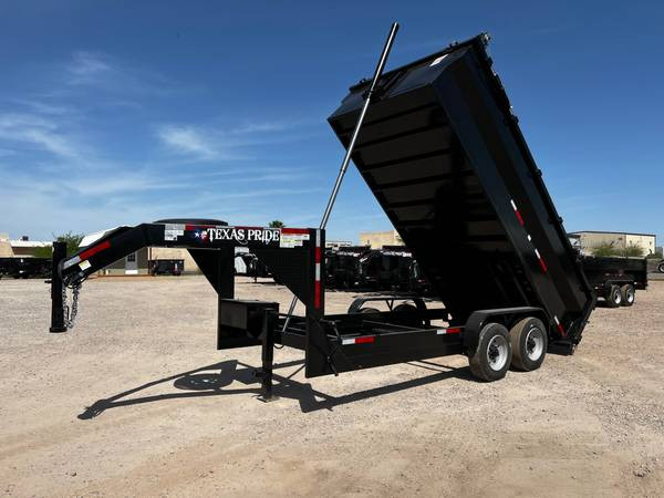 2023 TEXAS PRIDE Dump Trailer 7X16X3 20,000 GVWR, GOOSENECK, WITH, 18 PLY TIRES, WITH MOUNTED SPARE 