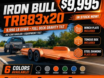 IronBull TRB83x20 Gravity Tilt Car Hauler | 10K GVWR | Steel Deck | Toolbox & Winch Plate