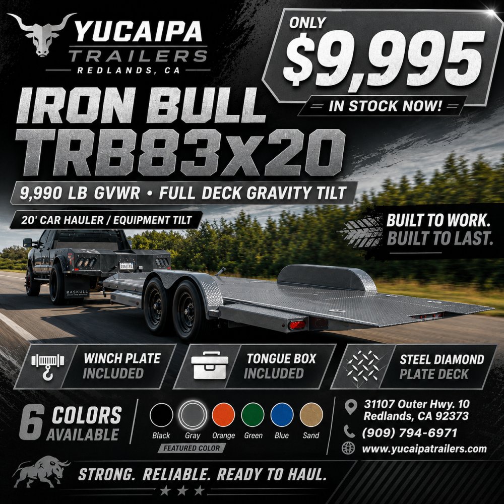 IronBull TRB83x20 Gravity Tilt Car Hauler | 10K GVWR | Steel Deck | Toolbox & Winch Plate