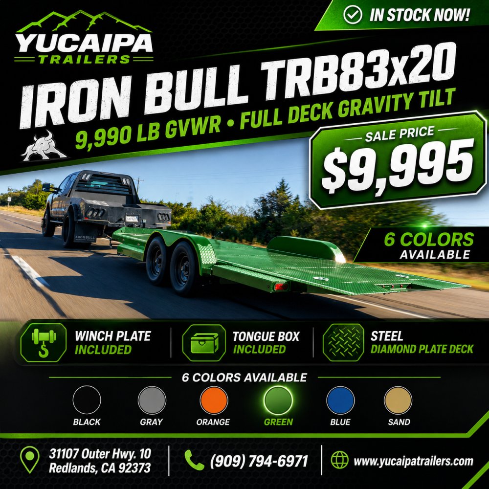 IronBull TRB83x20 Gravity Tilt Car Hauler | 10K GVWR | Steel Deck | Toolbox & Winch Plate