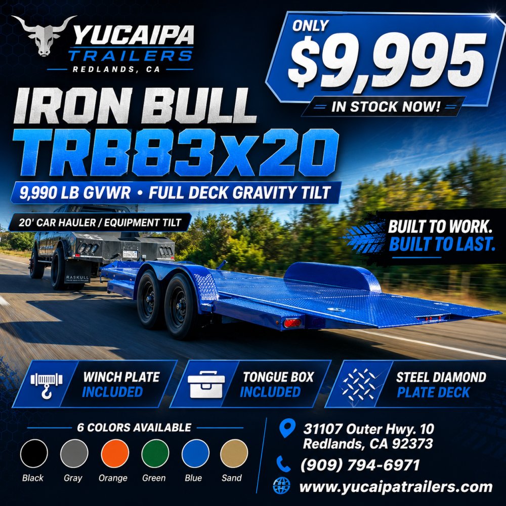IronBull TRB83x20 Gravity Tilt Car Hauler | 10K GVWR | Steel Deck | Toolbox & Winch Plate