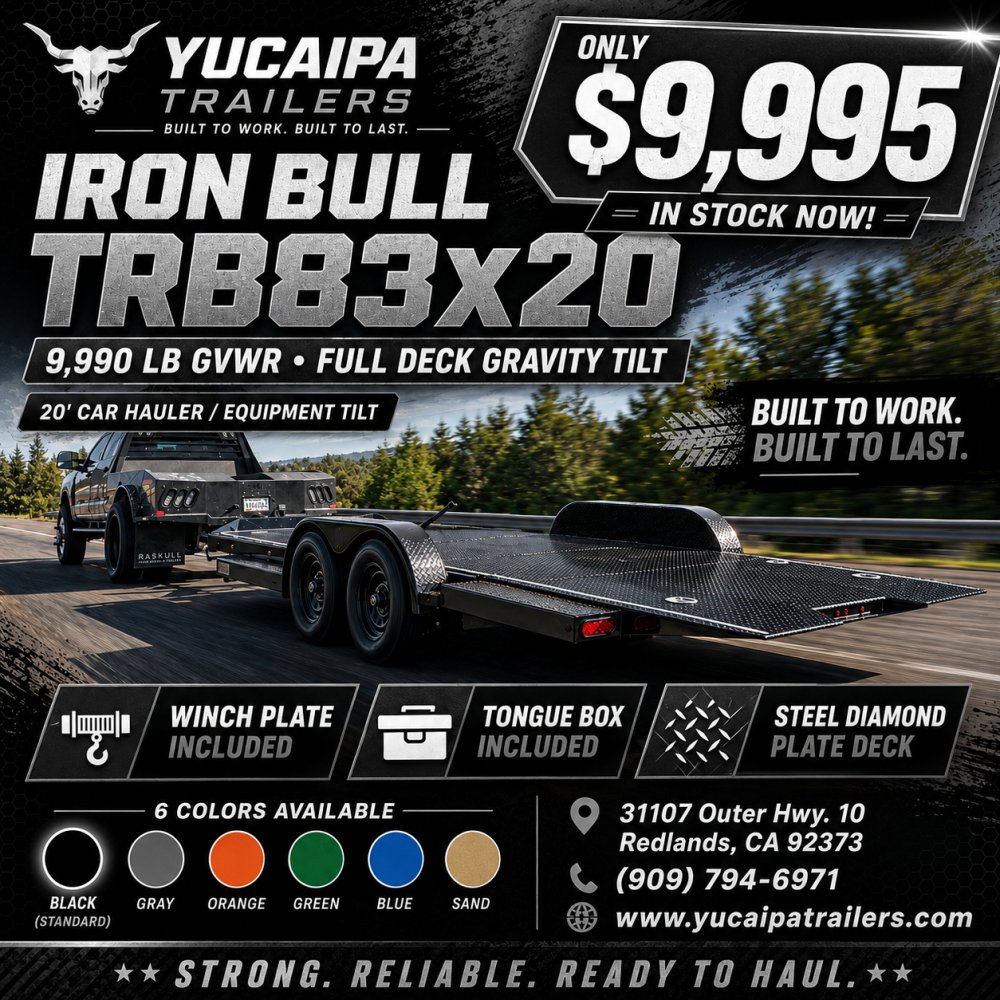 IronBull TRB83x20 Gravity Tilt Car Hauler | 10K GVWR | Steel Deck | Toolbox & Winch Plate