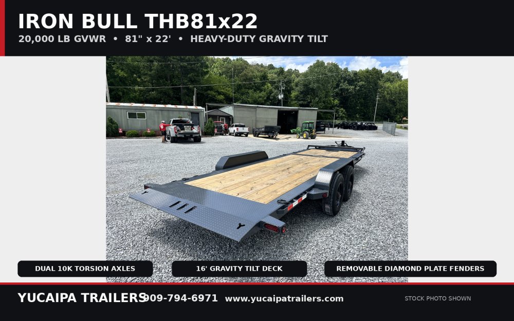 IronBull THB81x22 20K Gravity Tilt Equipment Trailer - Dual 10K Torsion Axles