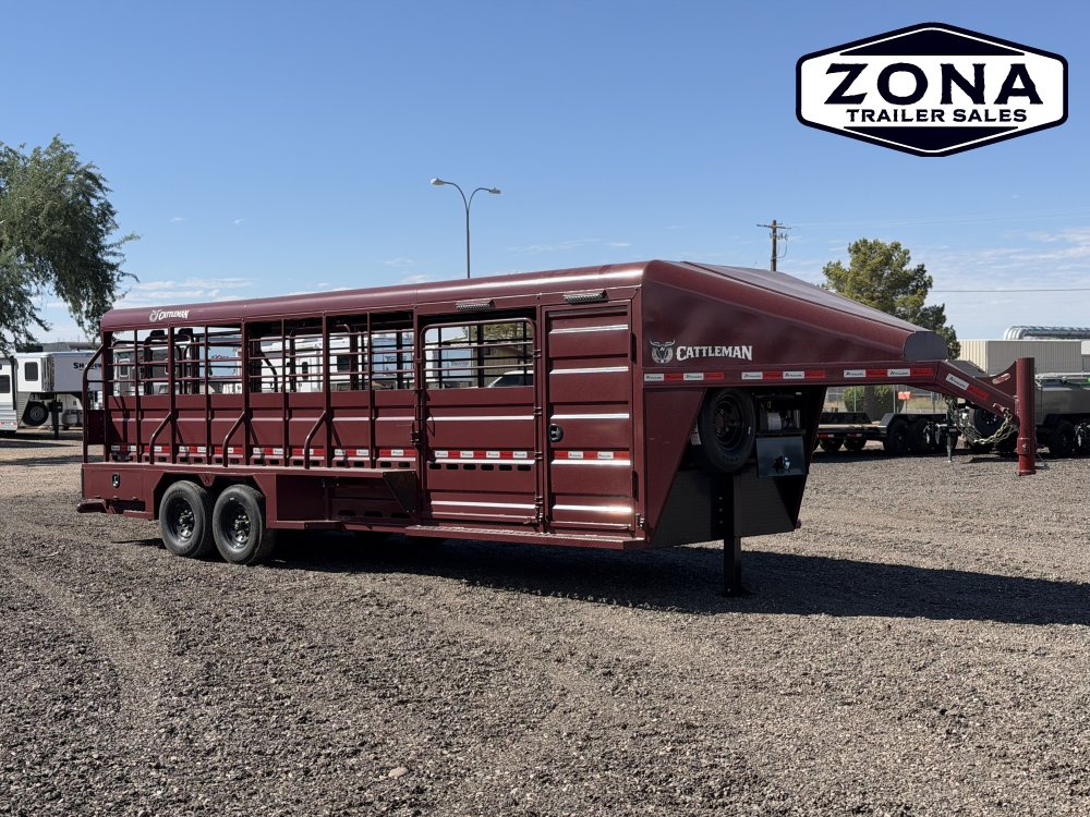2027 Cattleman 24Ft Stock Combo - Rubber Plank Floor - Hydraulic Jack - 8k Axles