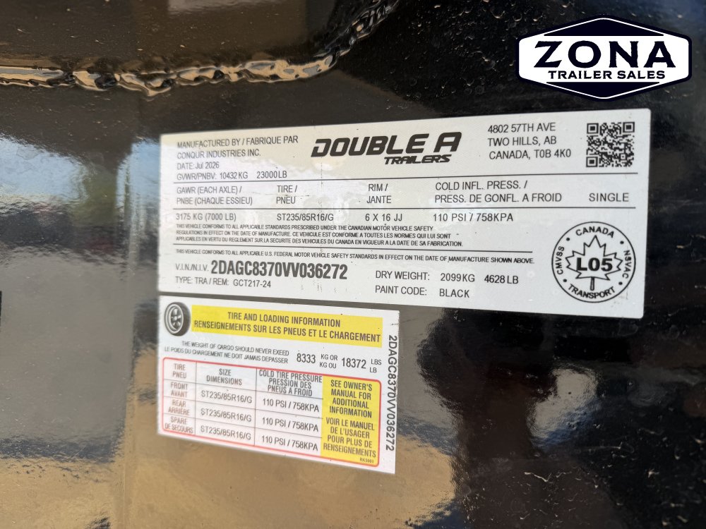 2027 Double A GCT217 - Cushion Tilt - Triple 7k Axle - 23k GVWR